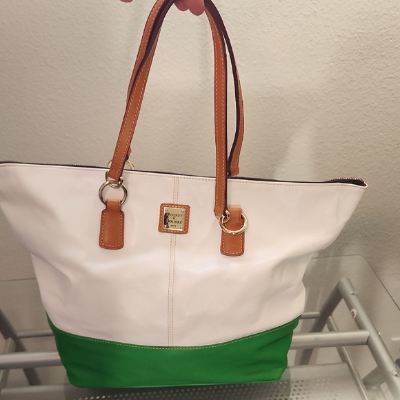 Dooney & Bourke Handbags - Dooney & Bourke Leather Tote White Green Tan Colorblock Shoulder Bag